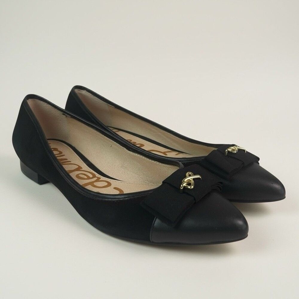 Sam Edelman Lizzy Ballet Flats sz 9.5 Black Suede Leather Bow Preppy Minimalist